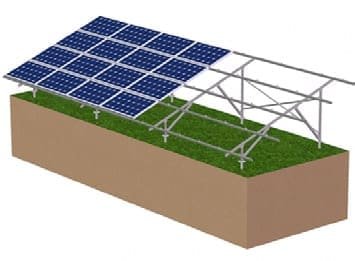 Four industrial bifacial panels horizontally, anchored with screws or piles